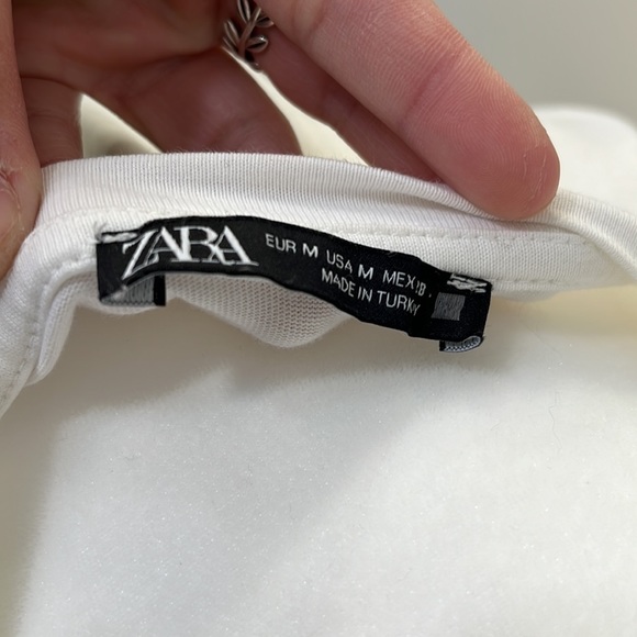 ZARA “Bendita Moda” White Lace, Ruffle Sleeve Tee - Picture 5 of 5